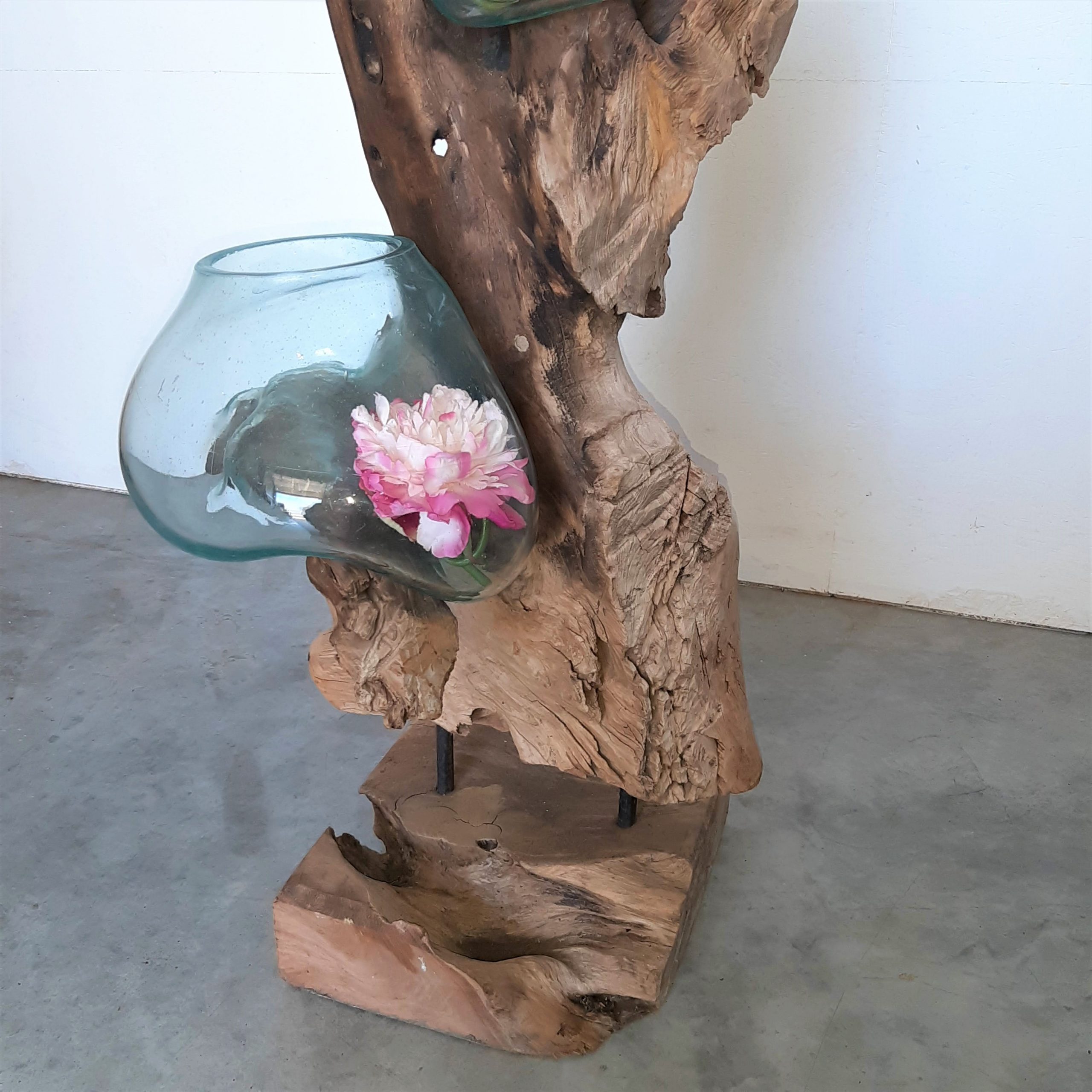 Wurzel mit Glas Vase Teakholz Dekovasen Glasvasen Wurzelholz